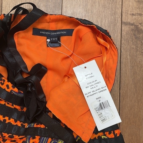 NWT French Connection Orange yellow floral Surf Island Silk Strappy Dress size 2 - Picture 13 of 14